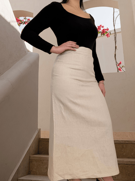 jupe-beige-lin-taille-haute